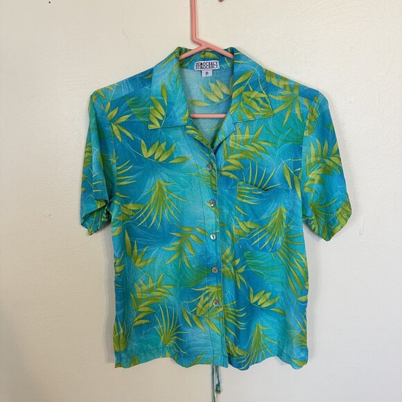 Democracy Womens Top Tropical Print Button Up Shirt USA Medium Hawaiian - Picture 7 of 7